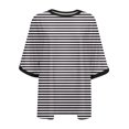 thumbnail image 5 of Timegard Hauts Surdimensionnés pour Femmes Manches Courtes Rayées Col Rond Épaules Tombantes Tee Décontracté, 5 of 5