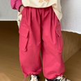 thumbnail image 1 of YUTK Children Solid Color Drawstring Shorts Baby Girl Pockets Cargo Pants Length Pants on Clearance Hot Pink, 1 of 6