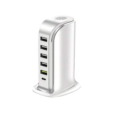 Rbaofujie Chargeur Multi-interface Station d'Accueil Six Ports de Charge 40W Charge Rapide Chargeur Intelligent Sécurité Charge Fonction de Protection de Charge