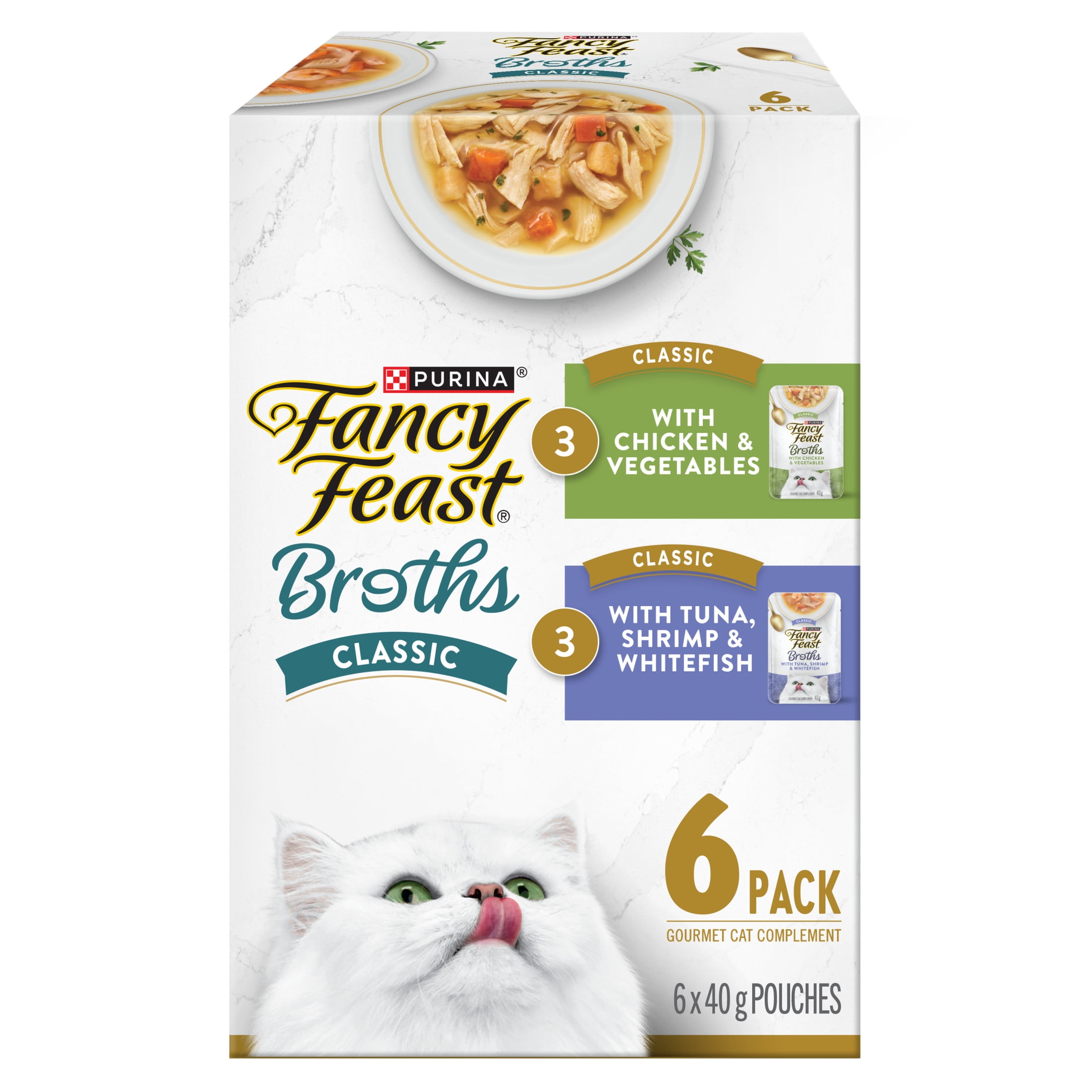 Purina Fancy Feast Broths Classic Collection 6C Variety pack, Cat Treats, 40g x 6
