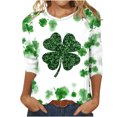 thumbnail image 1 of Besolor Hauts pour Femmes de la Saint-Patrick Tendance Manches 3/4 T-Shirts Imprimés Shamrock Col Rond Mignon Tunique de la Saint-Patrick T-Shirt Hauts, 1 of 3