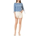 thumbnail image 2 of INSPIRE CHIC Women's Ruffled Neck Half Sleeve Sheer Summer Polka Dots Blouse Tops S Dusty Blue, 2 of 6