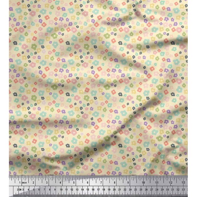Soimoi Satin Silk Fabric Flower Artistic Decor Fabric Printed Yard 42 Inch Wide