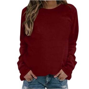 IROINID On Sale Polyester Long Sleeve T Shirt for Women Comfortable Round Neck Solid Ladies Sweatshirt Tops Blouse,Burgundy