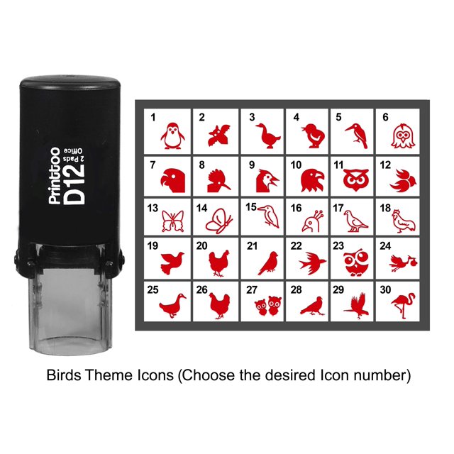 Printtoo Personalized Birds Theme Icons Round Rubber Stamp Self Inking Stamper 12 mm-Red