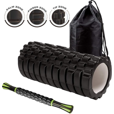 Kunova (TM) Rouleau en Mousse de Massage pour Yoga et Mise en Forme à Grille de Tissu Profonde de 13 Pouces avec Bâton de Rouleau Musculaire de 18 Pouces Bâtons de Massage pour le Corps