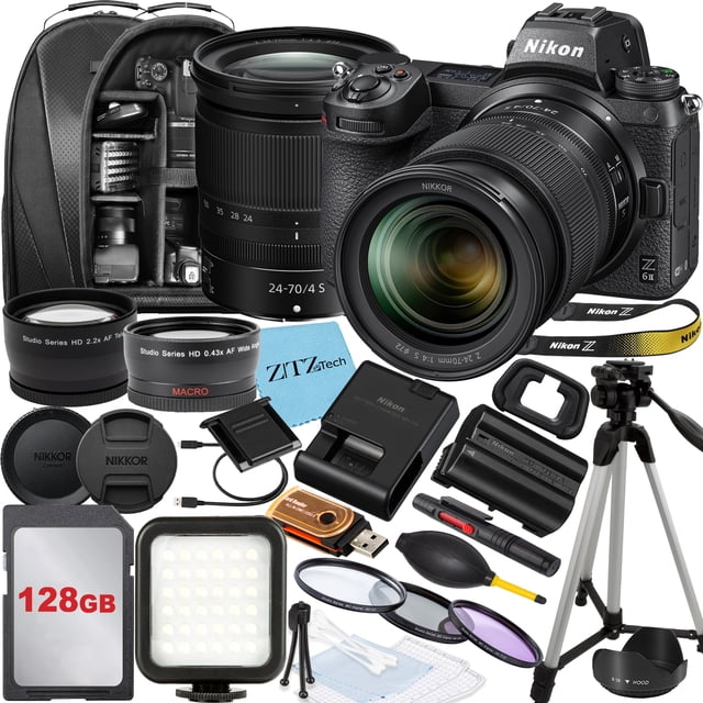 Nikon Z6 II Appareil Photo Sans Miroir avec Objectif NIKKOR Z 24-70mm f/4 S, Carte Mémoire 128 Go, Sac à Dos, Flash, Trépied et Ensemble d'Accessoires ZeeTech