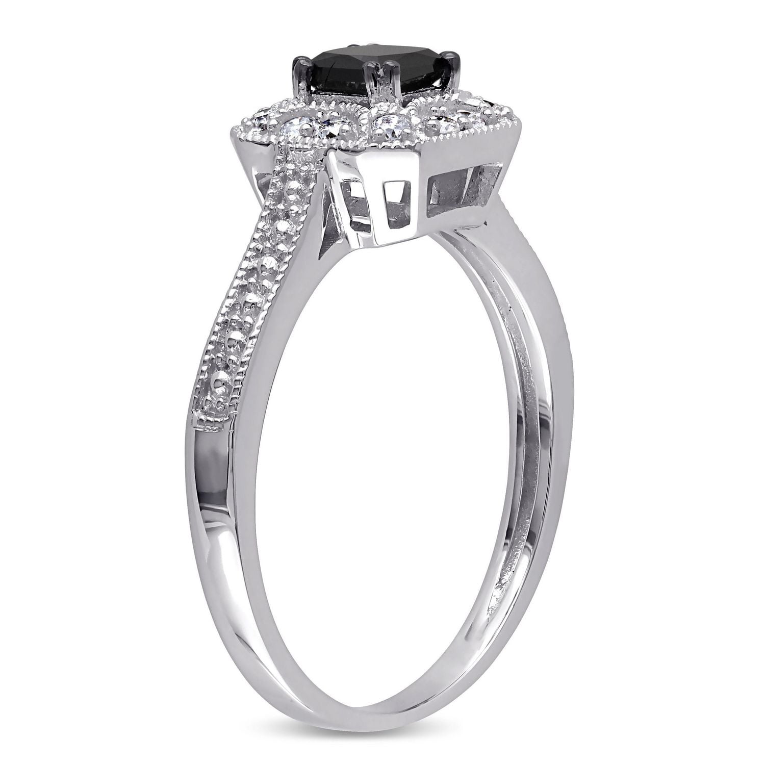 Asteria 0.60 Carat T.W. Princess and Round-Cut Black White Diamond 10 K Gold Engagement Ring