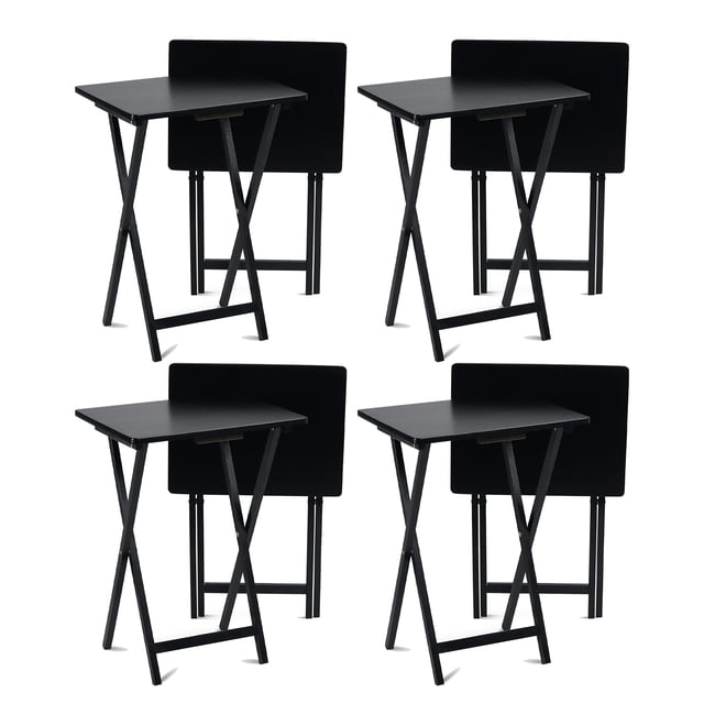 PJ Plateau-Table Pliant en Bois pour Collations TV, Noir (Ensemble de 8 Pcs)