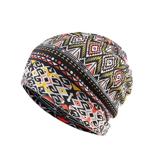 Tuque Décontractée Style Bohème Hijab Musulman Turban Extensible Mode Bonnets de Protection des Oreilles Accessoires de Coiffure Bonnet Losange Jaune