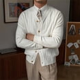 thumbnail image 2 of Lovzfmll Men's Knit Cardigan V-Neck Jacquard Pattern Open Front White, 3XL, 2 of 6