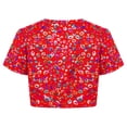 thumbnail image 4 of Haitryli Girls Short Sleeve Colorful Printed Shiny Metallic Round Collar Crop Top Costume for Dance And Performance Red 130, 4 of 7