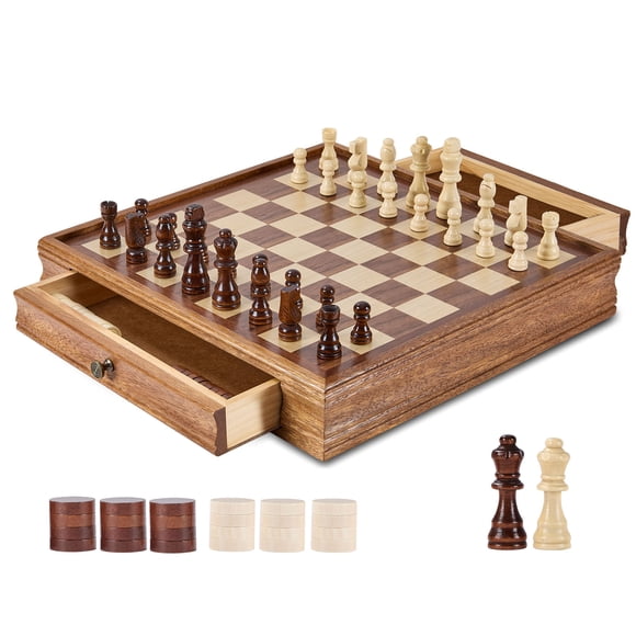 VEVOR Solid Wood Chess Set, 15 inch 2-IN-1 Chess Checkers Game Set, Chess Board Games