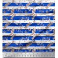 thumbnail image 1 of Soimoi Blue Rayon Crepe Fabric Star & Swirls Stripe Print Sewing Fabric Yard 46 Inch Wide, 1 of 4