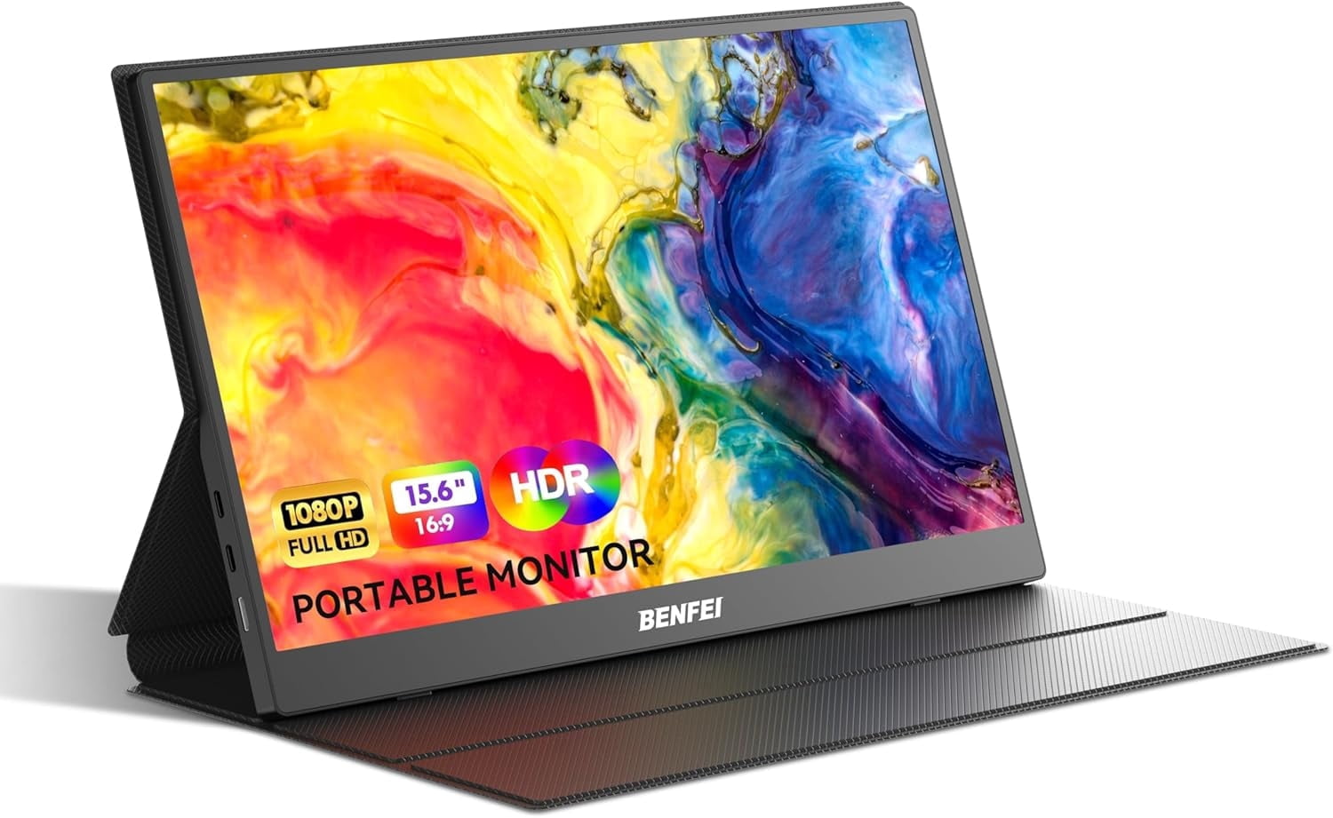BENFEI Portable Monitor 15.6'', FHD 1080P HDMI USB-C Gaming Display, Ultra-Slim IPS HDR Screen w/Smart Cover & Speakers, Plug & Play External Monitor for Laptop PC Phones Tablet PS5/4 Xbox Switch