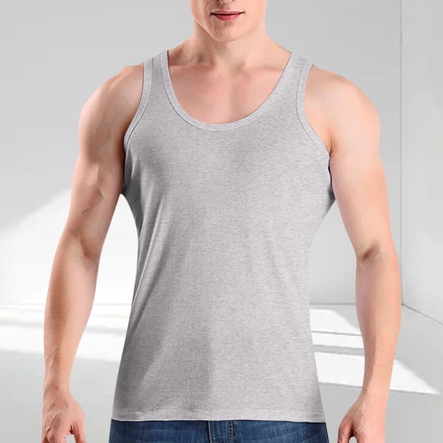 LOVZFMLL Tank Tops for Men's Summer Solid Color Sleeveless Base Sports And Fitness Round-Neck Tank Top