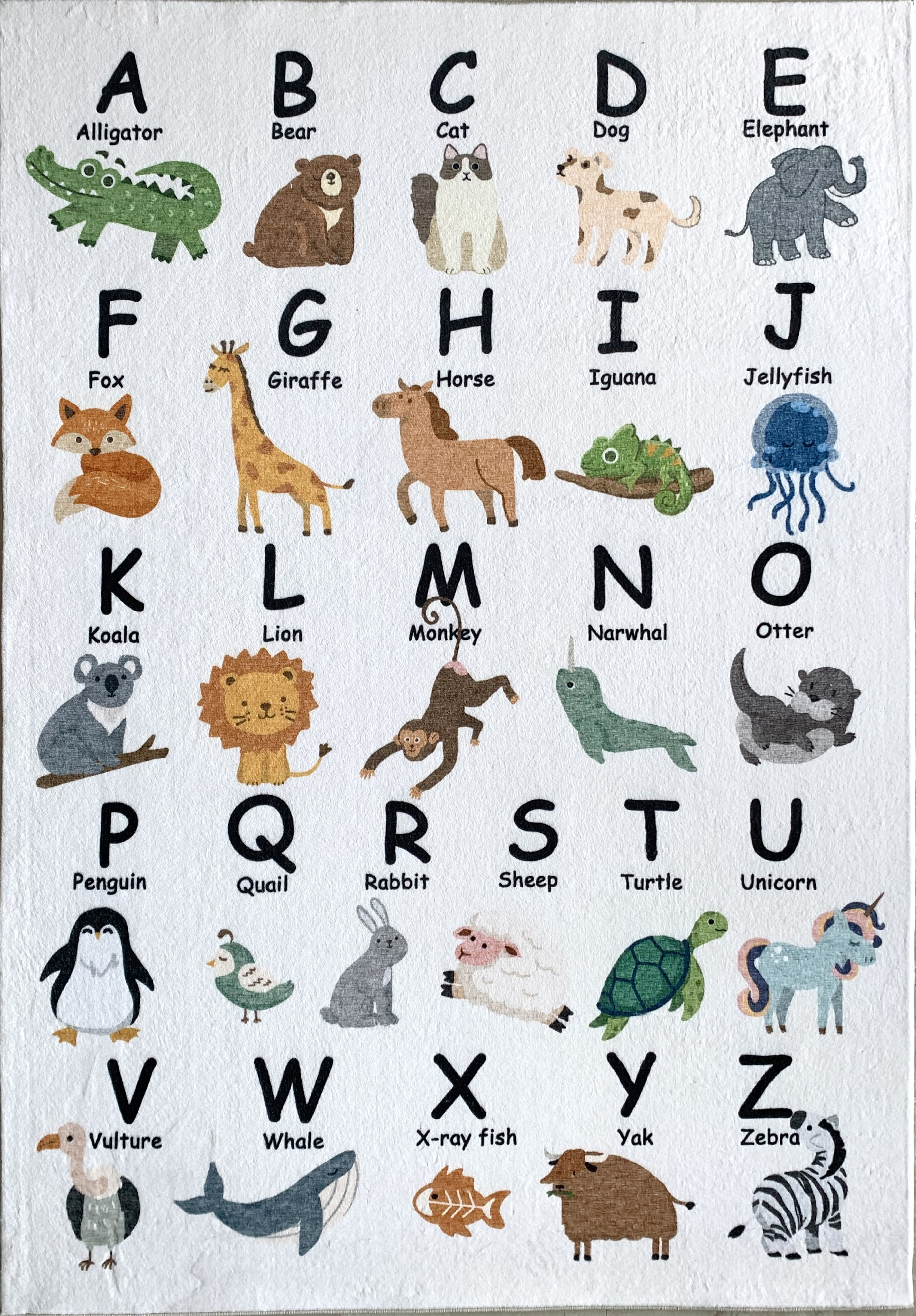 Rug Branch Soft Steps Playtime Alphabet Animaux, Tapis d'apprentissage educatif doux, blanc beige - Garçons et filles dans la salle de jeux, la creche, la chambre a coucher