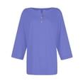 thumbnail image 5 of DENGDENG Womens 3/4 Sleeve T Shirts Elbow Crew Neck T Shirts Summer Casual Button Down Blouses Solid Color Three Quarter Length Tunics Plus Size Spring Pullover Purple XL, 5 of 5