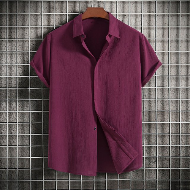 zanvin Summer Tops, Men Casual Solid Turndown Short Sleeve Button Closure Shirt Hawaii Blouse
