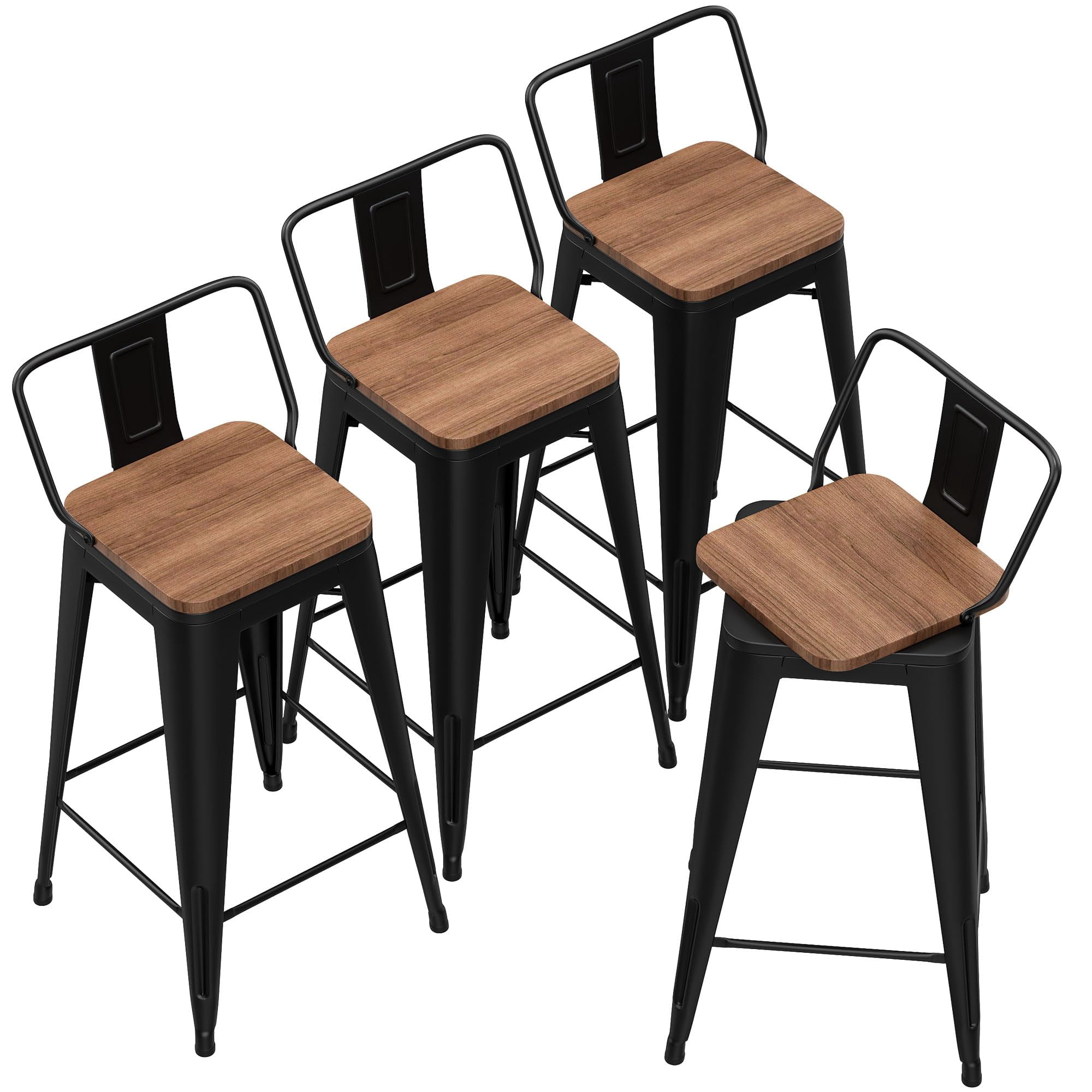 Andeworld 24 Inch Swivel Bar Stools Set of 4 Counter Height Stools Industrial Metal Barstools (24 inch, Black)