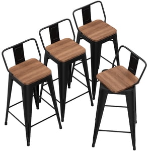 Andeworld 24 Tabourets pivotants de pouce Ensemble de 4 Tabourets de comptoir en métal industriel (24 de pouce, noir)