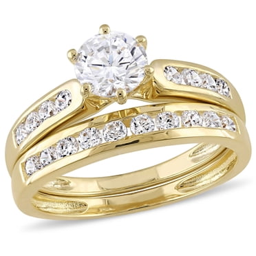Ensemble nuptial avec zircons cubiques 2,6 ct en argent sterling et plaqué de rhodium jaune de Miabella