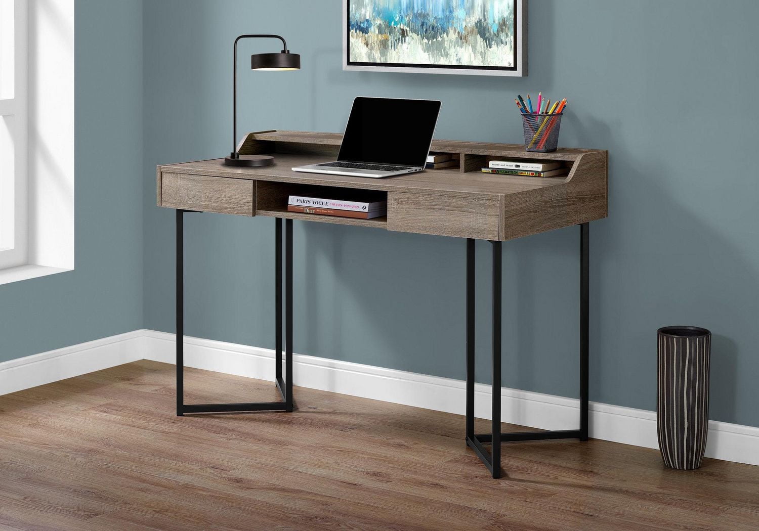 Monarch Specialties Computer Desk, Home Office, Laptop, Storage Drawers, 48"l, Work, Metal, Laminate, Brown, Black, Contemporary, Modern