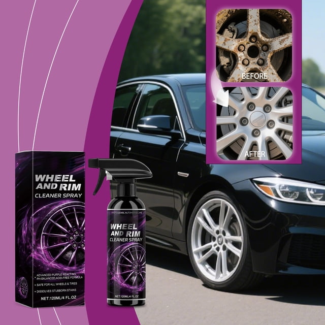 Hub Wheel Cleaning Spray 120ml, Fast-Acting Cleaner for Aluminum, Chrome & All Wheel Types, Easy Spray Application, Eco-Friendly Ingredients