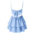 thumbnail image 5 of Women's Summer Blue Sling Dress - Square Neckline Backless Bow, Mesh Fabric, Double Ruffle Hem, Casual/Party, 5 of 5