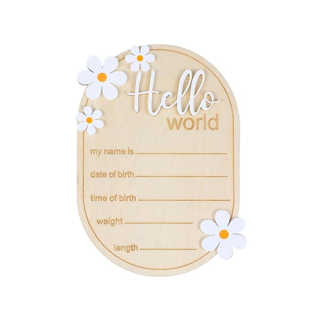 HUASHENG " World" Wooden Birth Announcement Customizable Baby Name Sign Newborn Keepsake Plaque