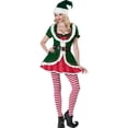 thumbnail image 1 of SUNSIOM Costumes de Noël pour Femmes Elf Robe à Manches Courtes avec Ceinture Chapeau Mignon Ensemble de Bas Rayés pour Tenues de Fête Cosplay, 1 of 6