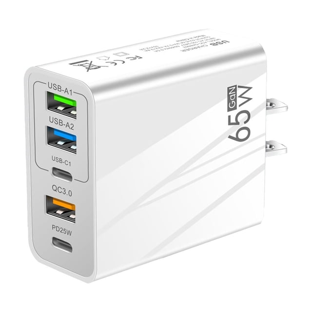3.1A Type C PD+3USB Multi Port Travel Charger 65W Fast Charging Automatic Recognition