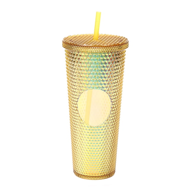 710ML24OZ Large Capacity Cup Fully Studded Matte Tumbler Reusable Cup with Wide Opening Leak-Proof Lid Straw