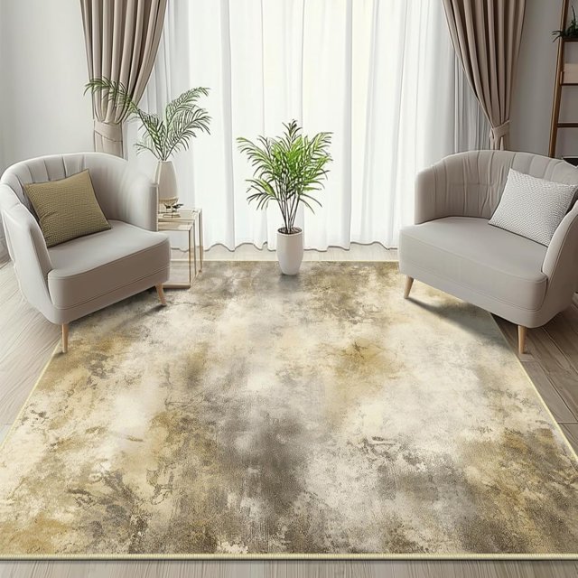 KIRFEIHT Modern Abstract Area Rug 5x7 Living Room Carpet Machine Washable Rug Non Slip Bedroom Carpet Stain Resistance Mat for Dining Room Brown