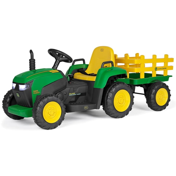 Peg Perego John Deere Farm Power 12 Volt Ride-on Tractor and Trailer with Remote Control
