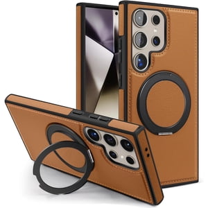 MYKOMI for Samsung Galaxy S24 Ultra Case Leather Magnetic [Compatible with MagSafe][360°Rotatable Ring Stand & Kickstand] Phone Cover for Samsung S24 Ultra