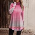 thumbnail image 4 of EIMELI Hauts pour Femmes Col Roulé Boutonné T-Shirts Décontractés pour Femmes Manches Longues Col Roulé Mode Imprimé T-Shirt Chandail Boutonné Cyan L, 4 of 5