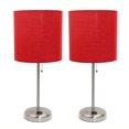 thumbnail image 1 of LimeLights Brushed Steel Stick Lamp with Charging Outlet and Fabric Shade 2 Pack Set, 1 of 9