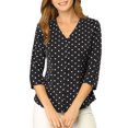 thumbnail image 1 of INSPIRE CHIC Blouse pour Femme Col en V Manches 3/4 Pois Imprimé Cœur Haut à Boutons devant Noir TP, 1 of 7