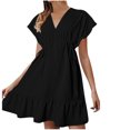 thumbnail image 2 of Pisexur Women's Midi Dress 2024 Short Sleeve V-Neck Summer Dress Drawstring Casual Ruffle A-Line Mini Dress, 2 of 6