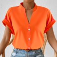 thumbnail image 3 of Women Solid Color Tops Button V Neck T-Shirts Blouse, 3 of 8