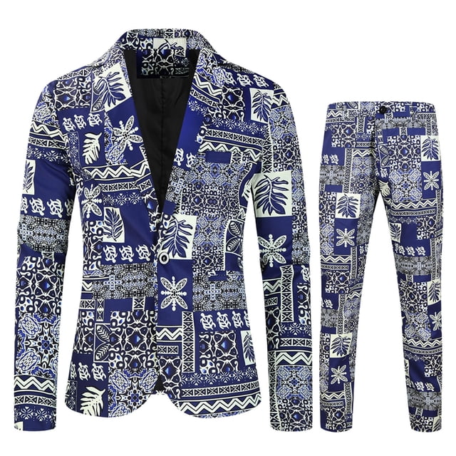 TIMIFIS Mens 2 Piece Print Suit Floral Partys Dress Jacket Slim 2 Button Blazer PantsFall