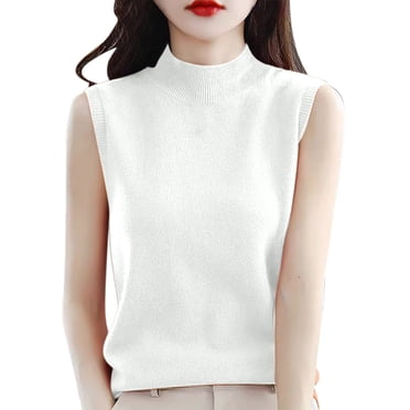 Yanlir Women's Semi High Neck Knit Top 2025 Summer Sleeveless Lightweight Sweater for Layering Office Casual(White,M)