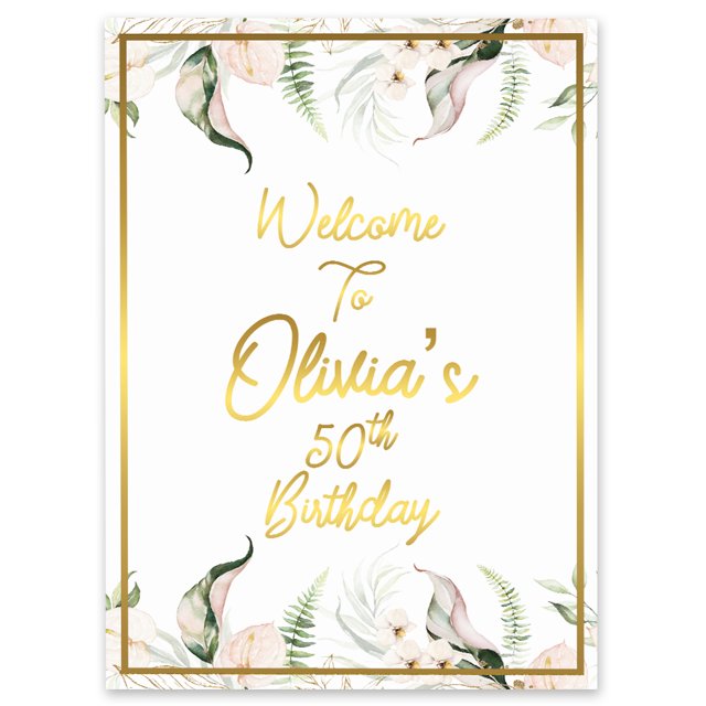 Darling Souvenir MADE WITH LOVE PersonalizedWelcomeBirthdaySignTropical Leaves,Large Decorative Poster For Birthday Party, Celebrations- 18x12