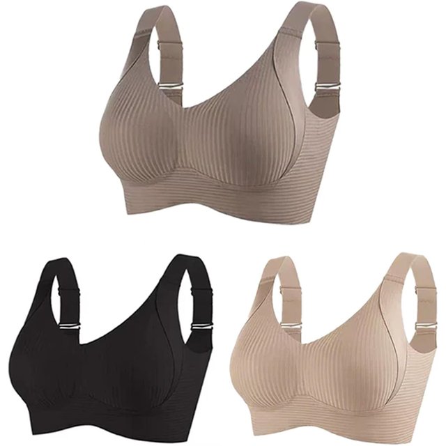 Women's Solid Four-Breasted Adjustable Wireless Bra, Floralshe Brasier, Seamless Full Coverage Ribbed Bralettes