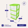 thumbnail image 4 of Homz 3-Drawer Medium Storage Container, Clear Drawers/Lime Frame (2 Pack), 4 of 9