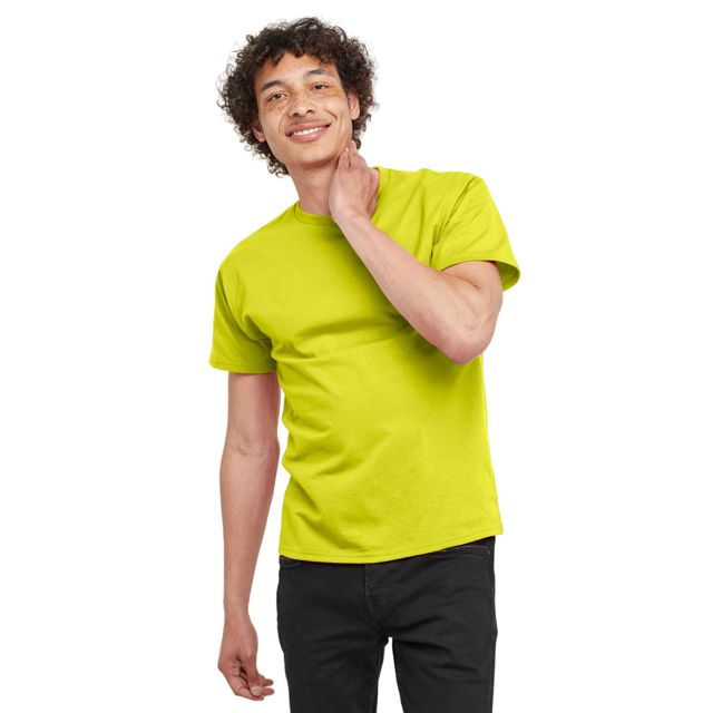 Hanes T-Shirt en Coton à Manches Courtes pour Hommes, G, Vert Sécurité