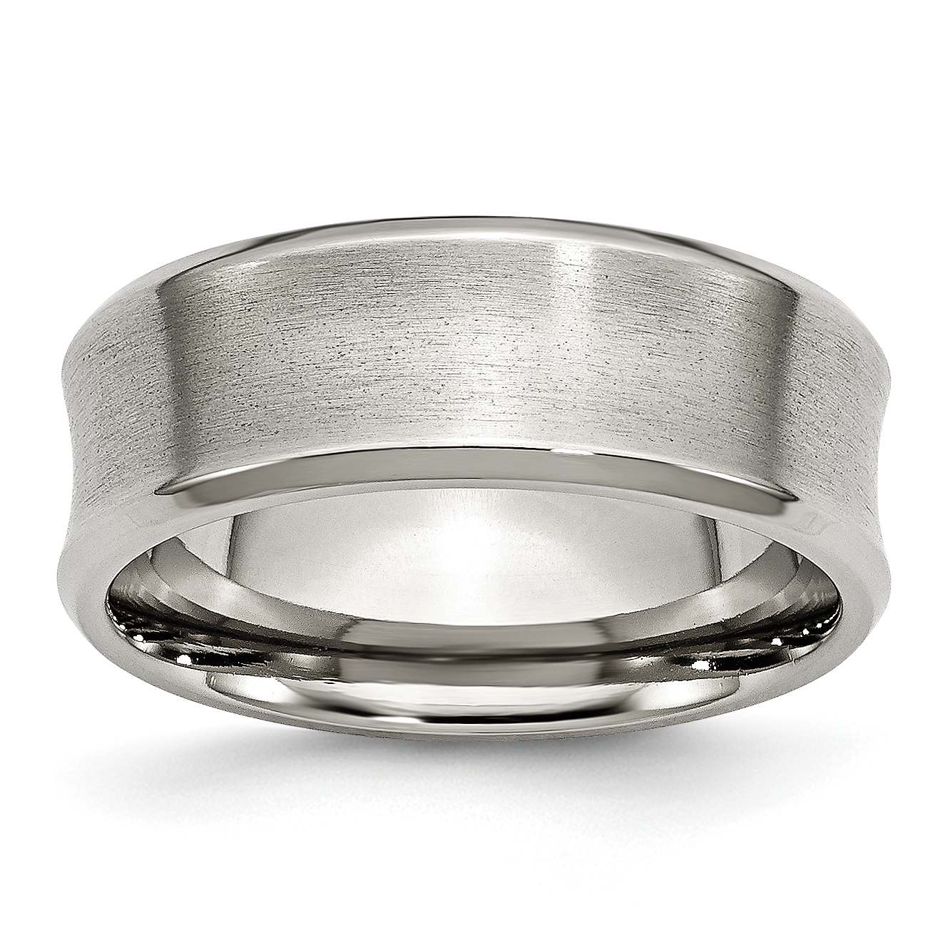 Stainless Steel Beveled Edge Concave 8mm Brushed Band Ring 13.5 Size