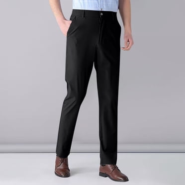 AherBiu Mens Dress Pant Big and Tall Flat Front Stretch Straight Fitted Pants with Pockets Expandable Waist Trousers