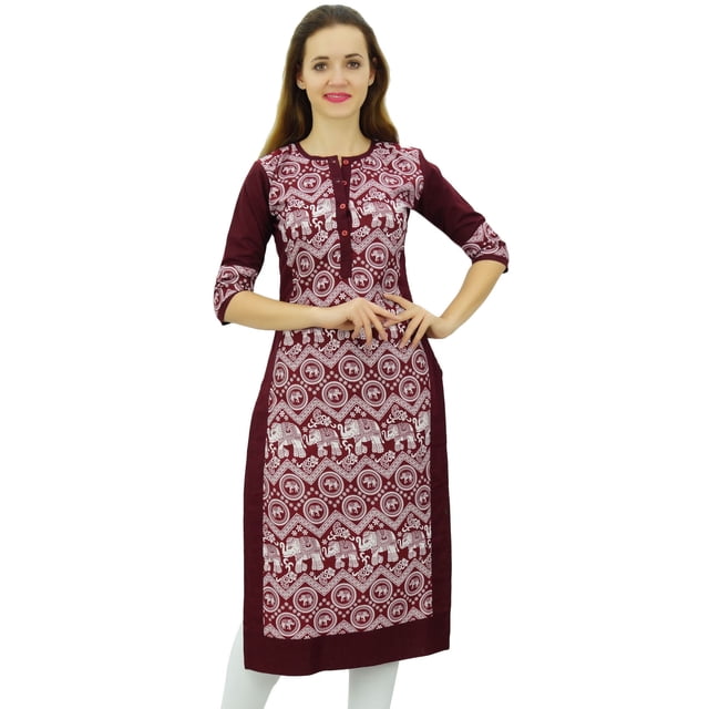 Phagun Kurta Droite Bordeaux pour Femmes, Manches 3/4, Kurti Décontractée Imprimée - 20